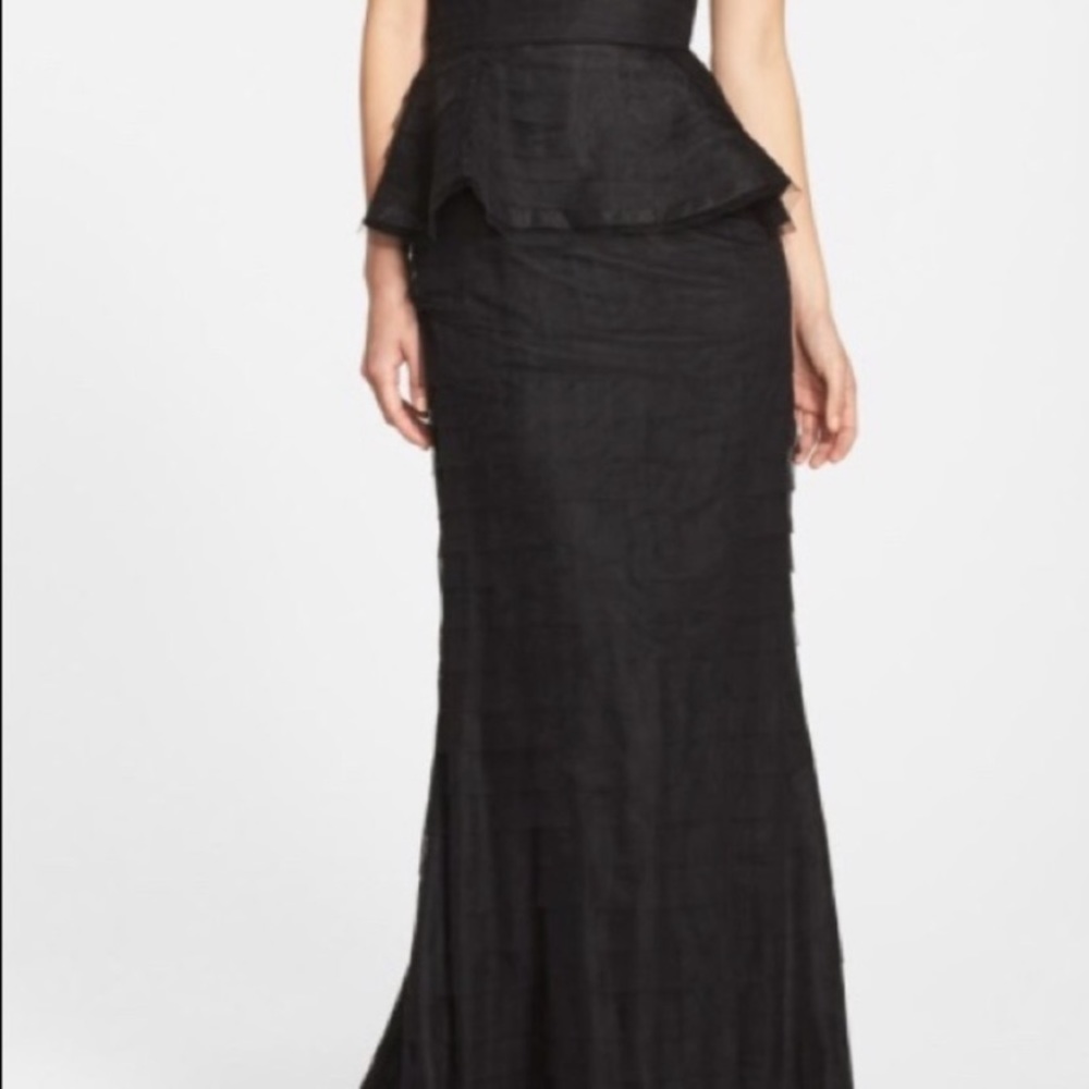 Adriana Papell strapless shutter tulle peplum long gown - Picture 6 of 12